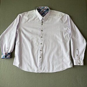 Au Noir Mens Shirts Button Up Long Sleeve Flip Cuff Plaid Light Purple Sz 8/3XL